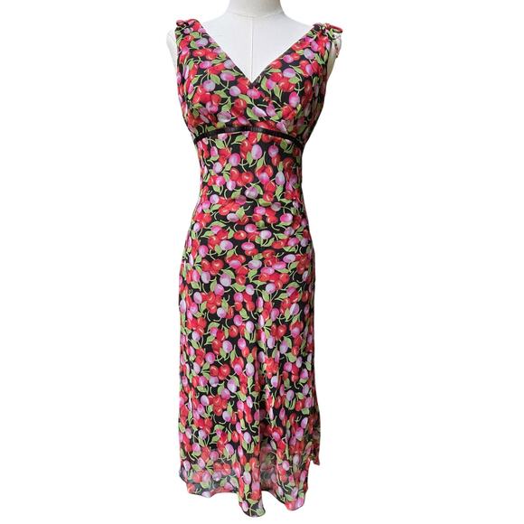 Graffiti NY Vintage 90s Y2K Pinup Retro Semi-Sheer Babydoll Cherry Midi Dress S - Picture 1 of 13